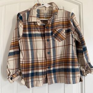 wonder nation Plaid Button-Down Shirt in Cream, Brown & Blue